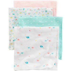 Carters 4 Pack Baby Girl Infant Receiving Blankets Heart Stripes Elephant Floral